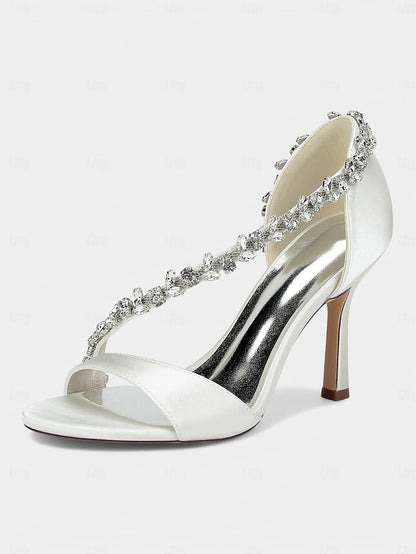 Crystal Heels T-Strap Women's Champagne – with Satin High