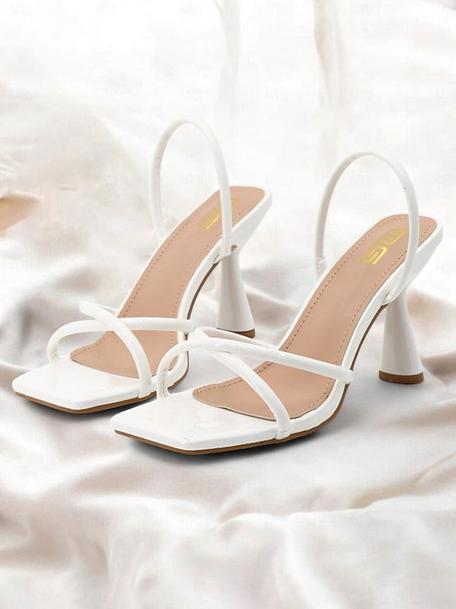 Square Beige Strappy – Toe with Design Sandals Heeled