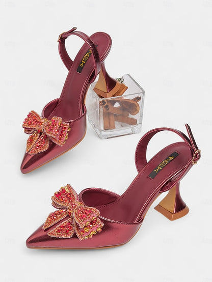 Pointed Gold Slingback - Metallic Toe High Women's Pumps