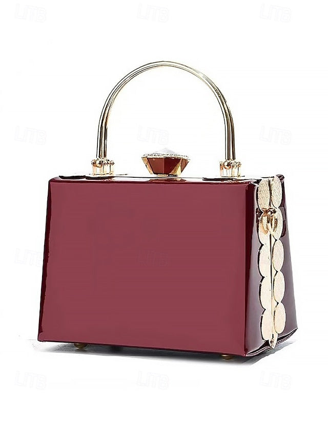 Handbag with Patent Evening Burgundy Gold Women's Leather