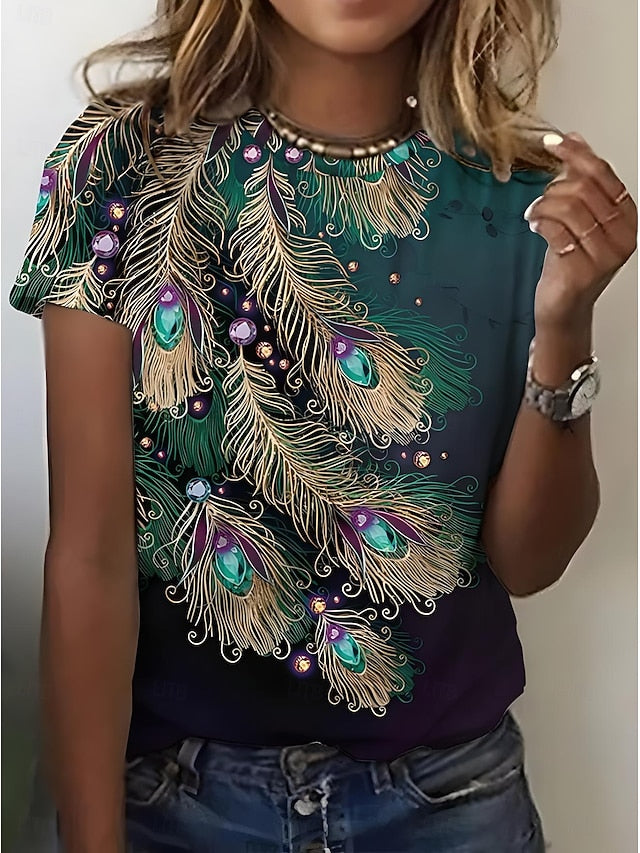 Women's T Shirt Ombre Graphic Feather Casual Short Sleeve