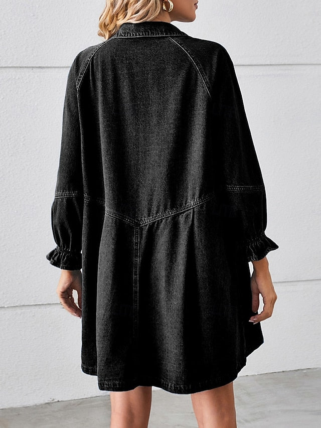Women's Denim Dress Mini Dress Button Casual Shirt Collar