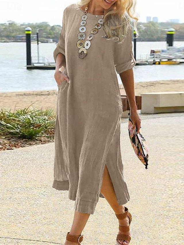 Women's Black Dark Pink khaki Summer Spring Maxi Dress Faux