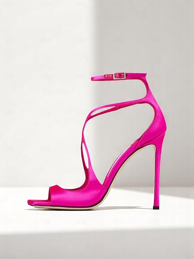 Satin Elegant Stiletto Lavender - Heels Crisscross Women's