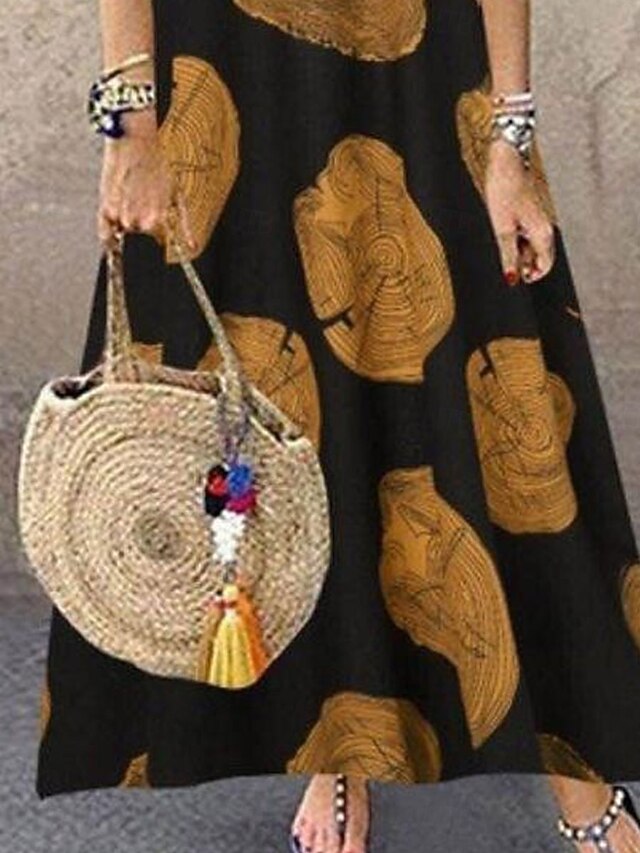 Women's Maxi Dress Faux Cotton Linen Casual Dress Elegant