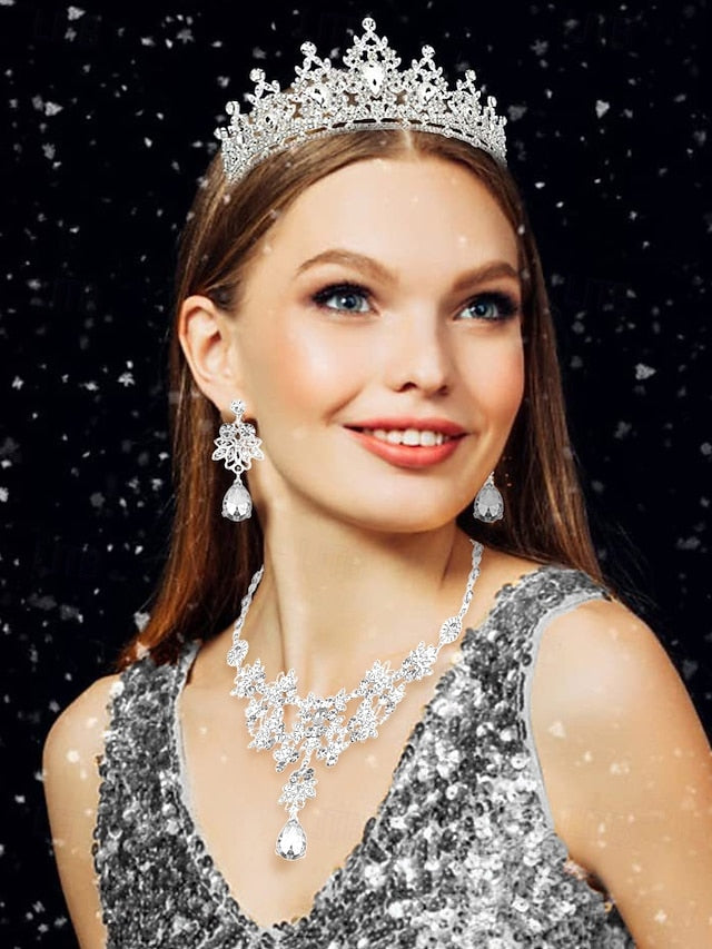 Jewelry and Elegant Tiara Rhinestone Set Women's – Silver