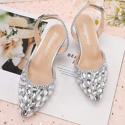 Heels Slingback Women's High Crystal Pointed-Toe Rhinestone