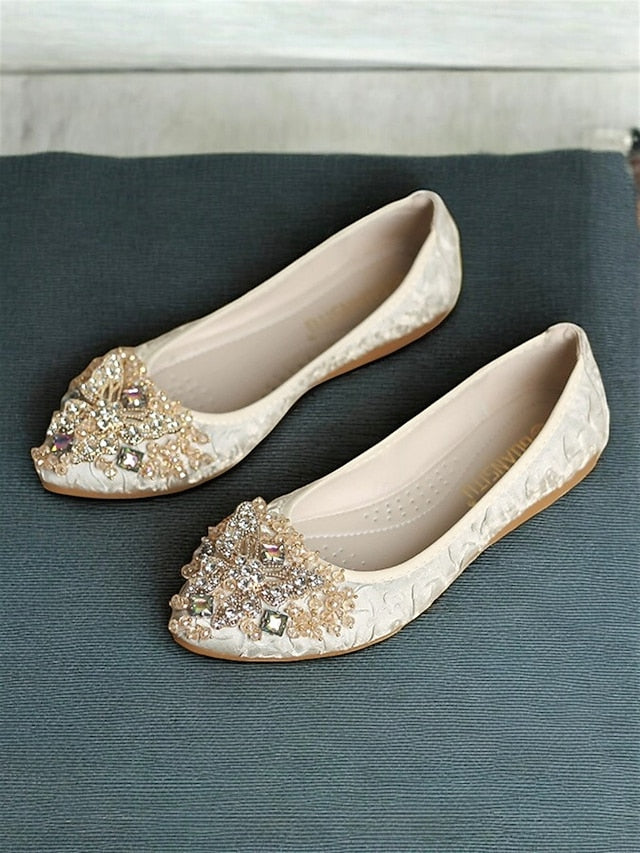 Ballet with Flats Women's Foldable Embroidered Beaded