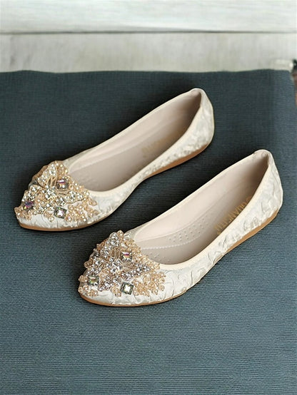 Ballet with Flats Women's Foldable Embroidered Beaded