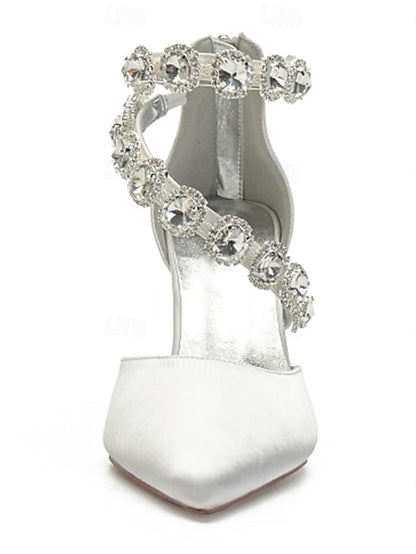 Purple Shoes Women's with Heel High Satin Rhinestone