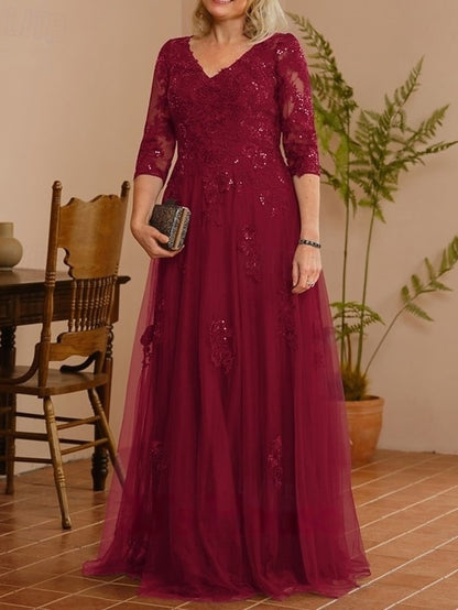 Bride the A-Line Elegant Dress of Neck Wedding Guest Mother V