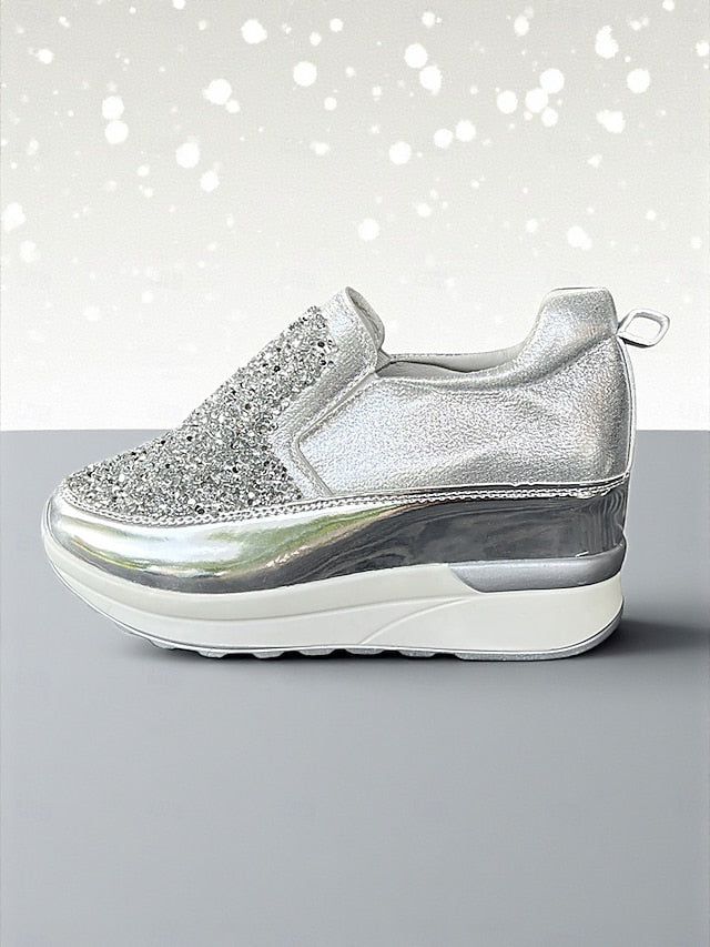 Glitter Sneakers with Slip-On Women's Black Metallic
