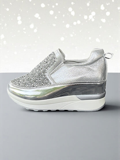 Glitter Sneakers with Slip-On Women's Black Metallic