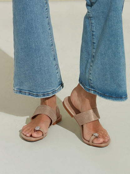 Women's Slip-On with Sandals Flat Rhinestone Heel Champagne