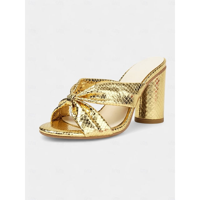 Mules – Design with Bow Pink Metallic Bridal Women's