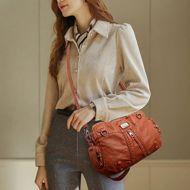 Boston Leder Handtasche Schultertasche Damen Hobo PU