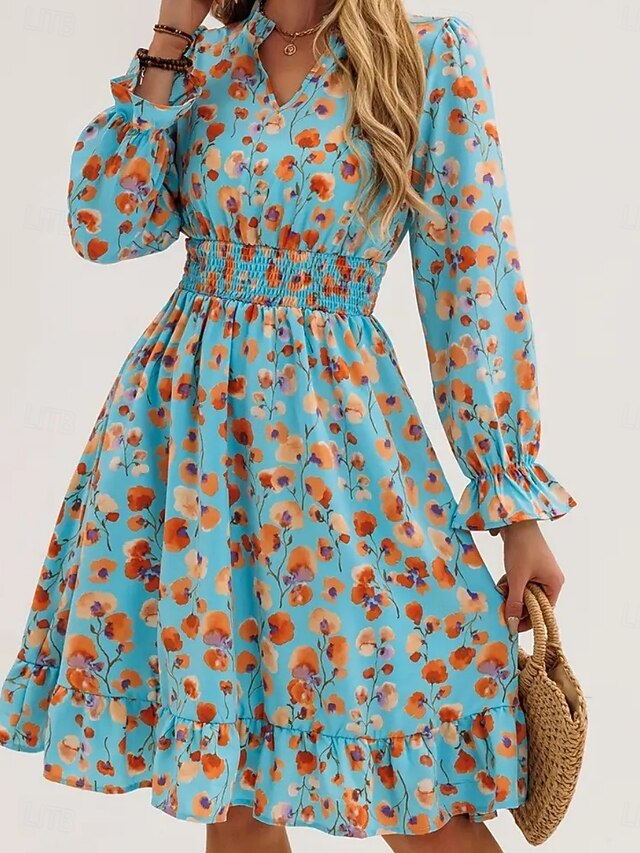 Women's Knee Length Dress A Line Dress Floral Dress Elegant