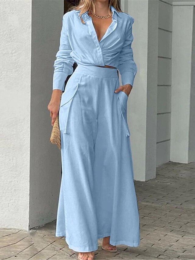 Women's Elegant Stylish Shirt Cotton Linen Sets Two Piece