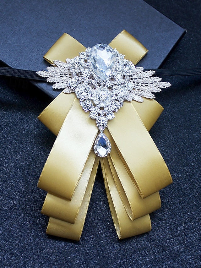 Crystal Men's Tie Brooch Ribbon Pin Bow Elegant - Luxury