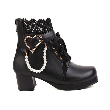 Ankle Women's – Wedding Bridal Lace-Up White Boots Shoes