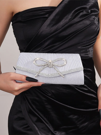 Blue Rhinestone Clutch Purse with Bow Glitter Accent