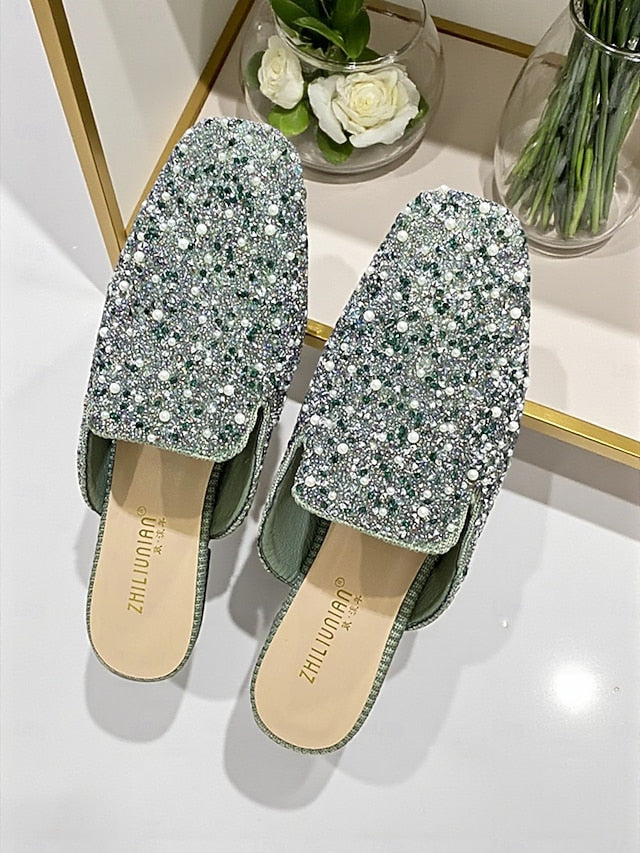 Rhinestone and Pink - Women's Pearl Mules Embellished