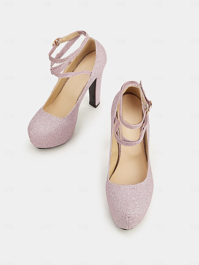 Strap Ankle Glitter with Pink Platform – Women's Heels
