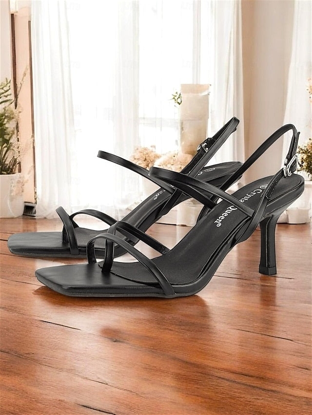 High Nude Heel Square Toe Sandals Minimalist Strappy - for Women