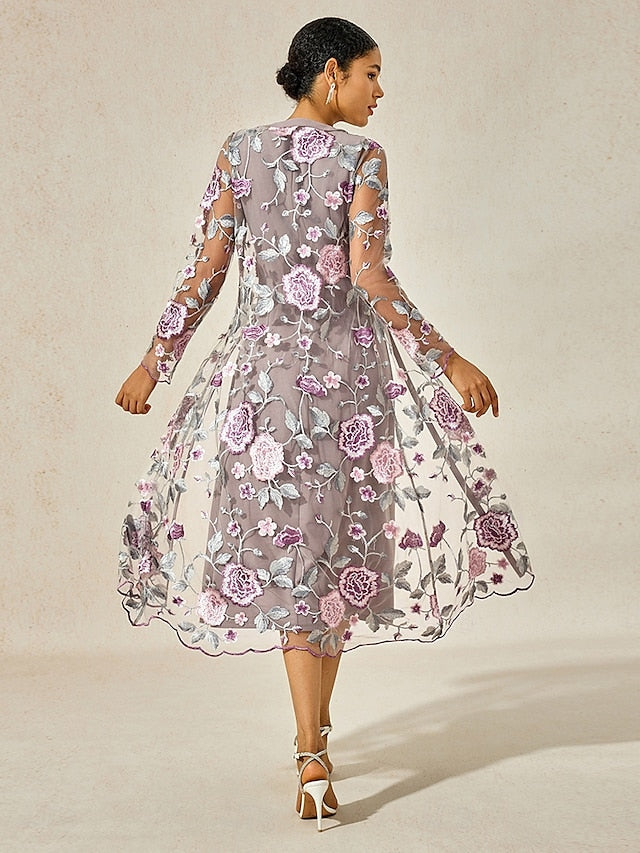 Women's Tea Length Cocktail Dress Dress Set Wedding Guest