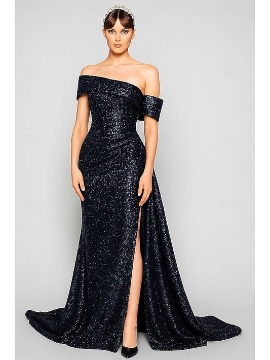 Carnival Black Blue Dress A-Line Gown Evening Sequined Elegant