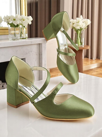 Mary Jane Satin Women's Green – Elegant 1950s Heels Block