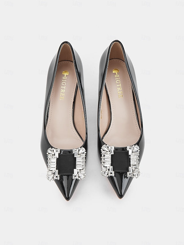 Crystal Women's Embellished Leather Pumps with Patent Black