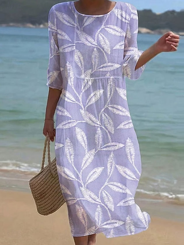 Women's Maxi Dress Kaftan 3/4 Length Sleeve Crew Neck