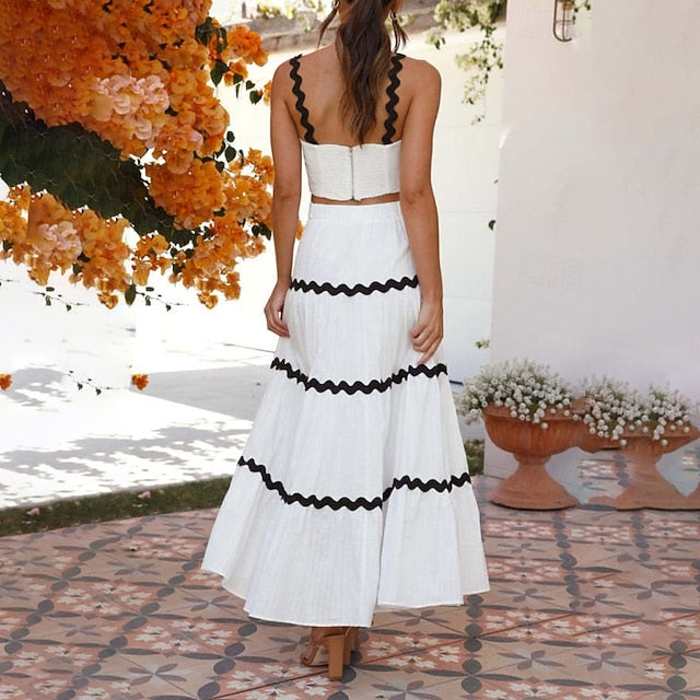 Women's Midi Dress White Dress Graduation Dress Two Piece