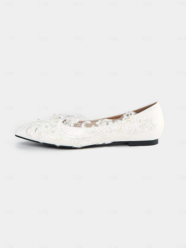 Design Lace Floral Shoes Wedding Mesh with Appliqué and White