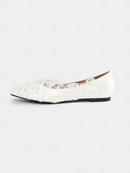 Design Lace Floral Shoes Wedding Mesh with Appliqué and White