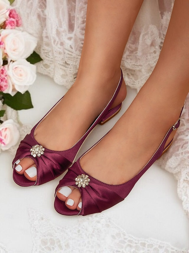 Women's Satin with Heels Crystal Slingback Wedding