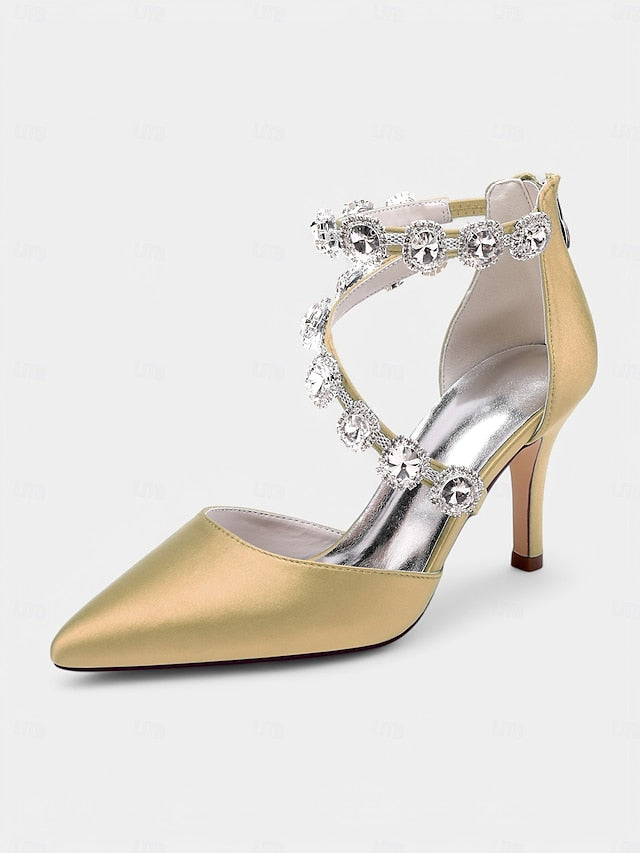 Satin Ankle Heels Crystal with Women's Purple Stiletto