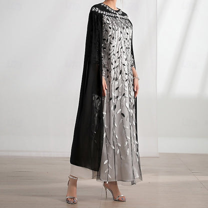 Neck Dress A-Line the Bride Cape Elegant of Mother Crew