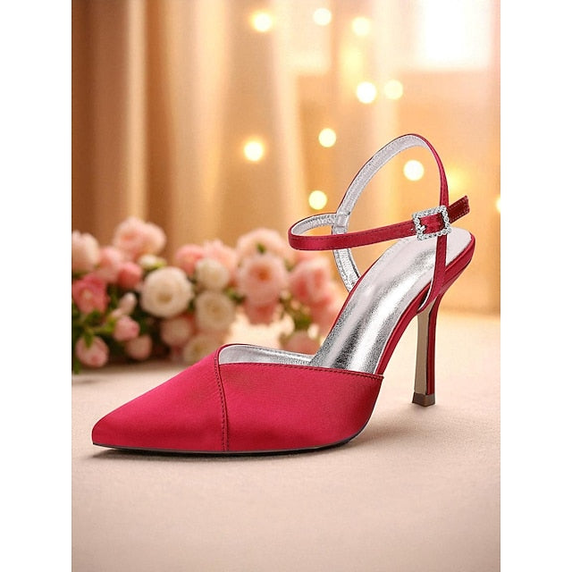 Strap Ankle - Women's with Green Satin Stiletto Heels