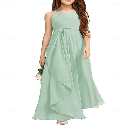Flowy Girls Halter Junior A-Line Girl Dress Bridesmaid Flower