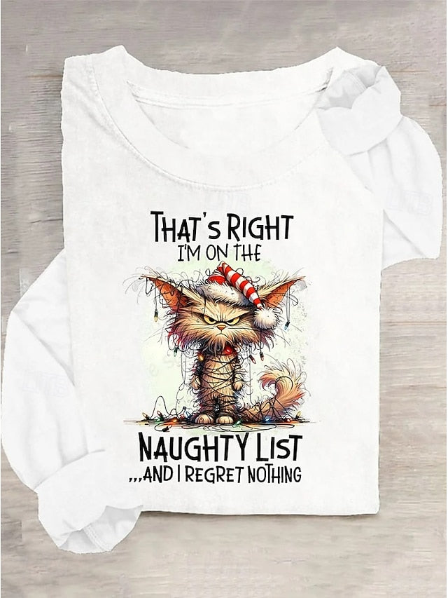 Christmas Women's T Shirt Graphic Animal Cat Vintage