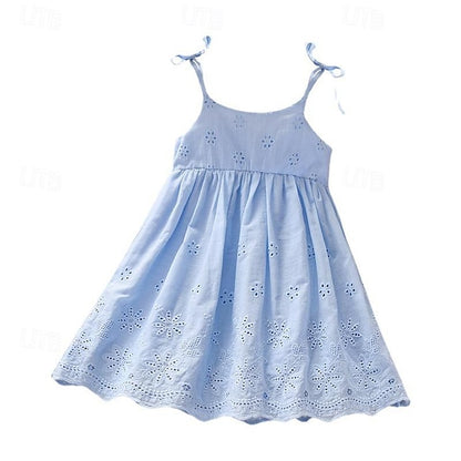 Cotton Summer Color Dresses Kids Princess Sleeveless Solid