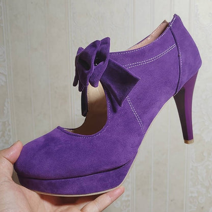 High Pumps Suede Heel Women's – Vintage Platform Bow Red