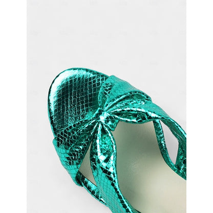 Mules – Design with Bow Pink Metallic Bridal Women's