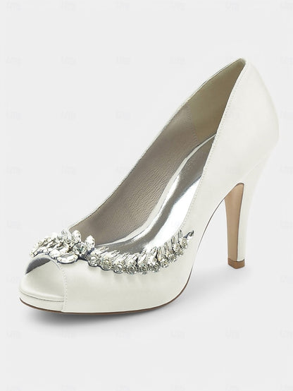 with Crystal Blue Embellishment Luxury Satin Peep-Toe Heels –