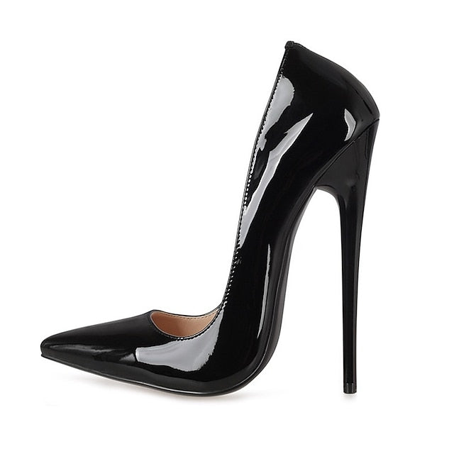 Leather Stiletto Patent Women's Heels Sexy Black - High