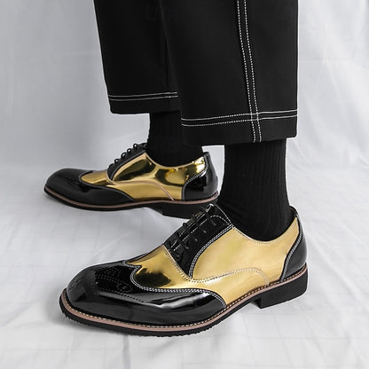 Gold and Men's Oxford with Leather Shoes Black Patent