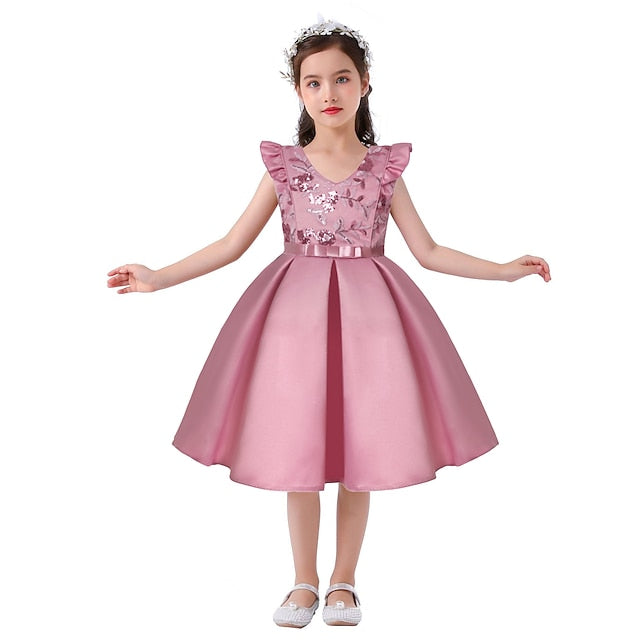 Kids Formal Sleeveless Party Girls' Solid Dress Color