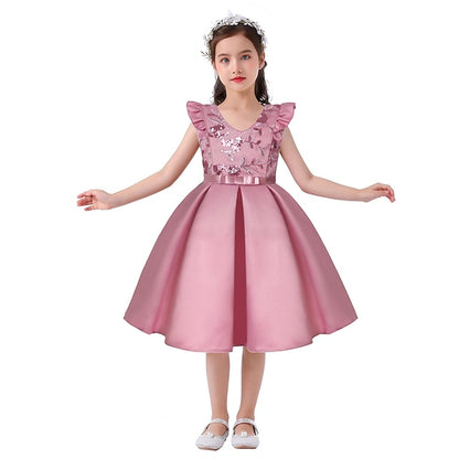 Kids Formal Sleeveless Party Girls' Solid Dress Color